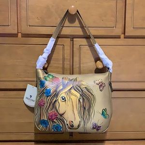 Rare Anuschka golden horse painted leather bag
